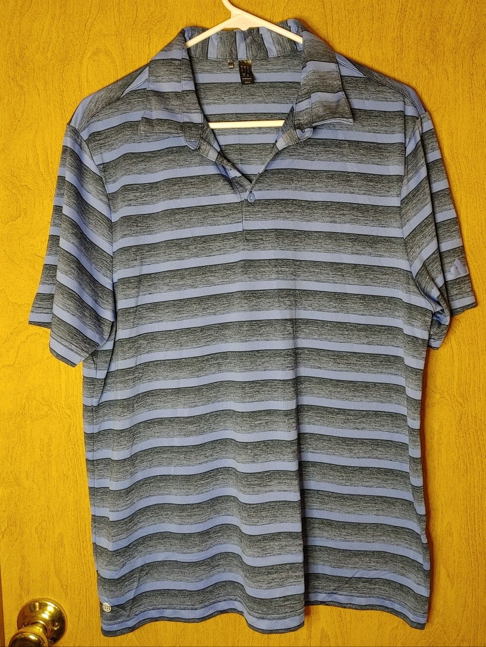 Adidas Men's Blue and Gray Striped Polo Shirt
